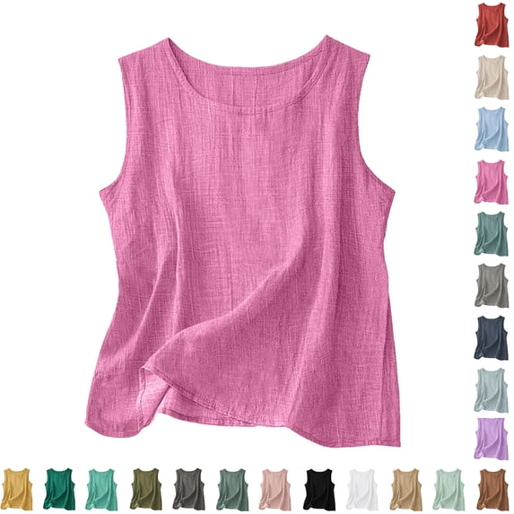 XINXIAOO Women's Sheer Sleeveless Blouse Loose Fit Round Neck Summer Tank Top Lightweight Casual Camisole, Size S