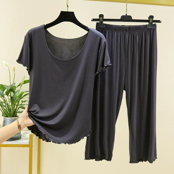 XINXIAOO Women's Summer Short Sleeve Top With Capri Pants Pajama Set Lightweight Casual Home Wear For Ladies Womens Sleepwear Flannel Summer Short Teen Pajamas Women Shorts And Shirt Set Womens Warm