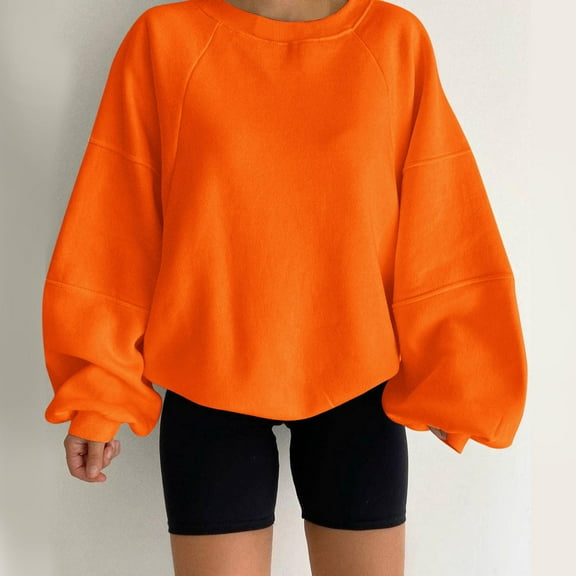 XINXIAOO Women's Sweatshirt Womens Long Sleeve Sweatshirt Womens Pullover Orange Crewneck Fall Fashion for Women Streetwear Clothes