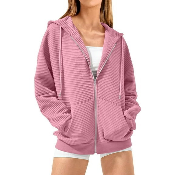 XINXIAOO Women's Sweatshirts Hoodies Long Sleeve Hoodie Baggy Zip up Hoodie Cozy Sweatshirts for Women Pink Hooded Sweatshirt Cute Winter Outfits for Women Cute Womens Clothes