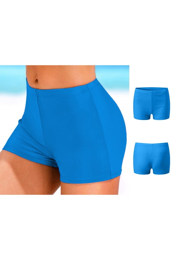 Women's Swim Shorts Modest Bikini Swimwear Bottoms High Rise Blue Swim Shorts