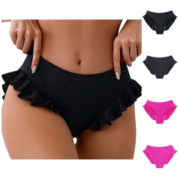 XINXIAOO Women's Swimsuit Bottom Ruffled Moderate Coverage Bathing Suit Bottoms Black Swim Bottoms