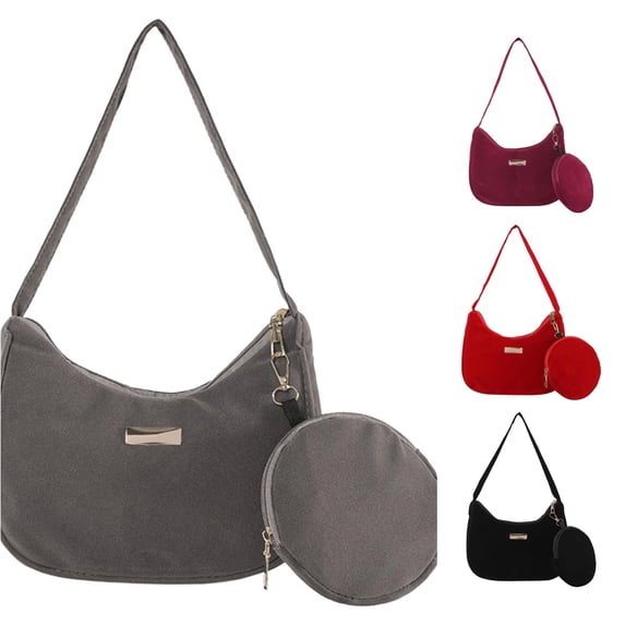 XINXIAOO Women's Velvet Shoulder Bag, Solid Color Retro Casual Zipper Handbag