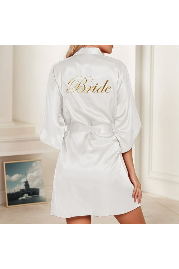 Women's Wedding Party Robe Letters Kimono Satin Pyjamas Bridesmaid Bathrobe Bride Robes Womens Fuzzy Robe Long Spa Robe for Women Petite Womens Japanese Kimono Womens Robe Fuzzy Bathrobes for