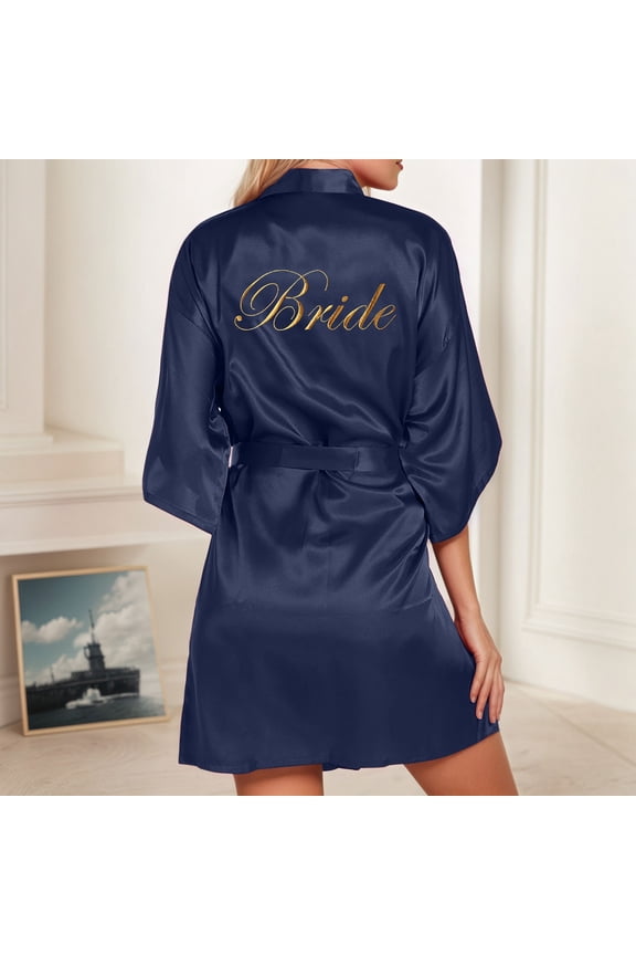 Women's Wedding Party Robe Letters Kimono Satin Pyjamas Bridesmaid Bathrobe Bride Robes Womens Fuzzy Robe Long Spa Robe for Women Petite Womens Japanese Kimono Womens Robe Fuzzy Bathrobes for