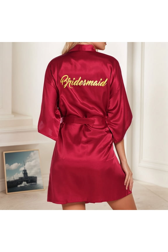 Women's Wedding Party Robe Letters Kimono Satin Pyjamas Bridesmaid Bathrobe Ladies Bathrobe 2xl Women Robes plus Size Woman's Robes Soft Long Womens Long Dressing Gowns Spa Robes for Women