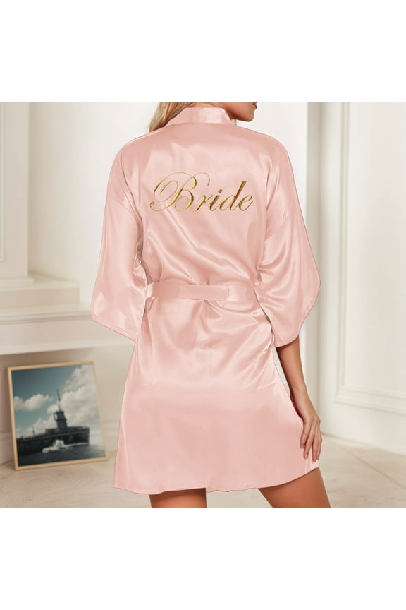 Women's Wedding Party Robe Letters Kimono Satin Pyjamas Bridesmaid Bathrobe Bride Robes Womens Fuzzy Robe Long Spa Robe for Women Petite Womens Japanese Kimono Womens Robe Fuzzy Bathrobes for