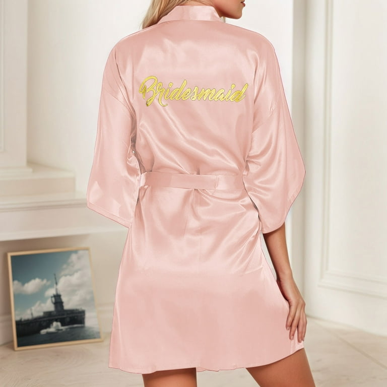 XINXIAOO Women's Wedding Party Robe Letters Kimono Satin Pyjamas Bridesmaid  Bathrobe Towel Dresses for Women Long Robe under 20 Ladies Robes 20 Robes  with Hood Robe for Bride Spa Bath Towel Wrap