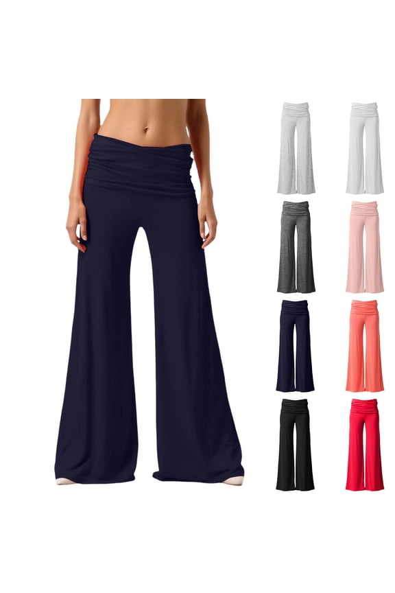 Women's Y2K Flare Pantsn Navy Low Waist Stretch Dance Workout Bottoms Fold Over Leggings Active Yoga Pants for Women Size XS