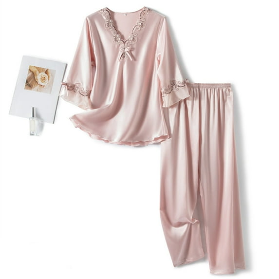 XINXIAOO Womens Home Clothes Short Sleeved Silk Like Pajamas Womens Summer Multicolor Suit Silk Pajama Set Cow Print Pajamas Women Summer Set Sleepwear for Women Pajama Set Women Pajamas Set Plaid