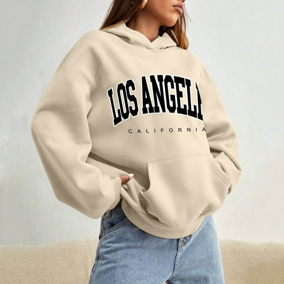 XINXIAOO Womens Hoodie Long Sleeve Hoodie for Women Pullover Graphic Hoodie Beige Plain Sweatshirt Fall Outfits for Women Women’S Clothing