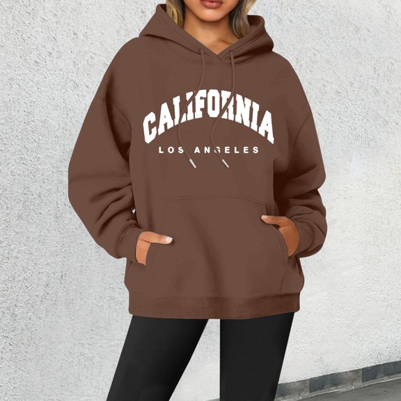 XINXIAOO Womens Hoodie Long Sleeve Hoodie for Women Pullover Graphic Hoodie Brown Hoodies Fall Sweatshirt Women’S Clothes