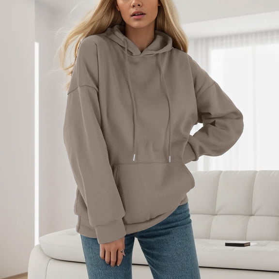 XINXIAOO Womens Hoodie Long Sleeve Pullover Hoodies Baggy Hoodies Khaki Sweatshirts Women's Fall Jacket Cute Sweatshirt