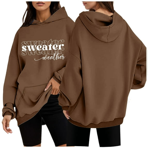 XINXIAOO Womens Hoodie Long Sleeve Pullover Sweatshirts Soft Hoodie Brown Sweatshirts for Women Winter Tops Womens Clothes Trendy