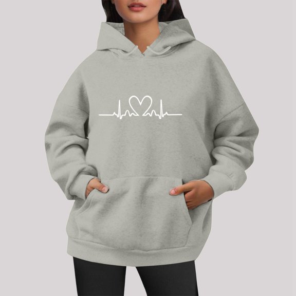 XINXIAOO Womens Hoodies Long Sleeve Womens Hoodies Pullover Graphic Hoodies for Women Light Gray Crewneck Sweatshirt Fall Fashion for Women Trending Clothes