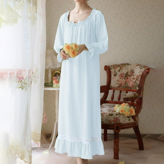 XINXIAOO Womens' Nightgown Long Sleeve Sleepwear Nightshirt Dress Comfy Sleepwear plus Size Sleep Shirt Nightgown Night Dress Knee Length Summer Dress Ladies Extra Large Knit Nightgown Women S