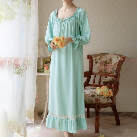 XINXIAOO Womens' Nightgown Long Sleeve Sleepwear Nightshirt Dress Comfy Sleepwear plus Size Sleep Shirt Nightgown Night Dress Knee Length Summer Dress Ladies Extra Large Knit Nightgown Women S