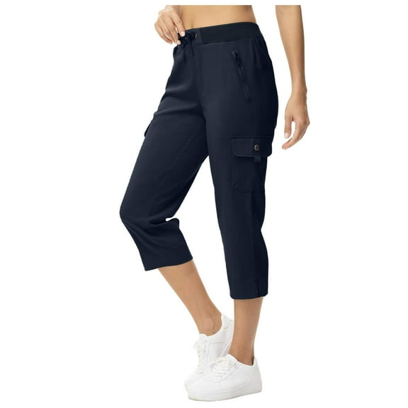 XINXIAOO Womens Trousers Casual Pants Dark Blue Work Pants Women Lounge Pants High Waisted Pants with Pockets Womens Capris for Summer