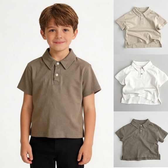 XINXIAOO Youth Polo Shirts for Kids Daily Short Sleeve Brown Button up Shirts School Uniform Casual Tops Clothes for Boys Girls 4-5 Years