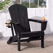 XINYU Folding Adirondack Chair, All-Weather HDPE Outdoor Chairs with Cup Holders, Patio Chairs Outdoor for Backyard,Pool & Fire Pit,Black
