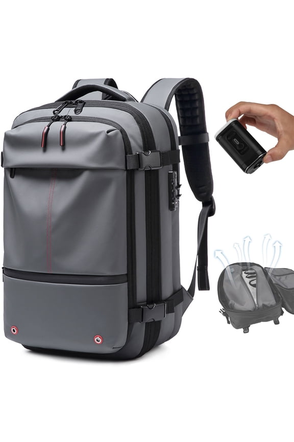 Vacpack Backpack, Air Backpack With Pump,60L Expandable Backpack with Vacuum Compression,Anti Theft Travel Waterproof Backpack Gray