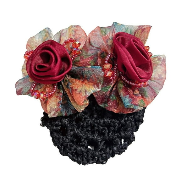 XINYUAN Elegant Mesh Flower Crystal Bun Snood Spring Clip For Women Nurse Flight Attendant Cover Hairnet Clip Net Hairpins Hair Bun G2H3