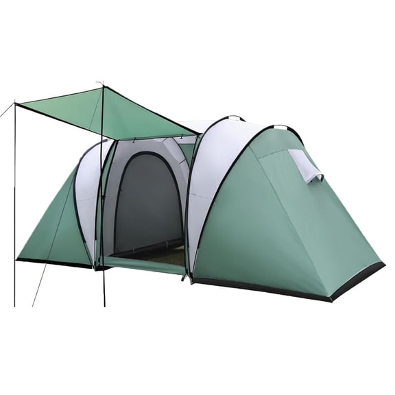 XINcc Easy Set Up 2-Room Family Camping Tent with Porch, Waterproof Rainfly & Mesh Roof, Weatherproof Camping Shelter for Outdoor Backyard Hiking SleepoversGreen