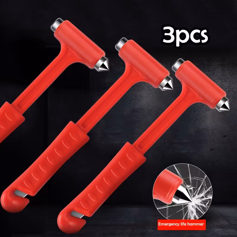 XINmiao 3 Pack Red Long Handle Seatbelt Cutter & Window Breaker, Durable Metal Safety Tool for Cars, Trucks, Buses & SUVs, Emergency Escape Rescue Equipment