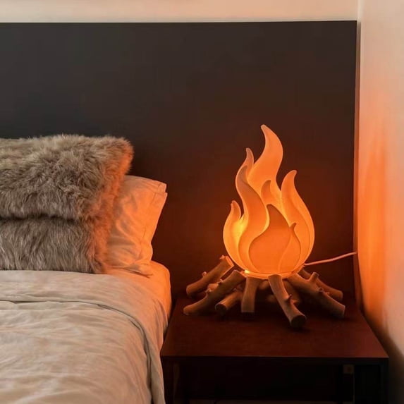 XINmiao 3D Flame Night Light, 9-Color Changing Campfire Lamp, Rechargeable Fire Table Lamp, Decorative LED Bedside Light for Bedroom & Living Room, Gift