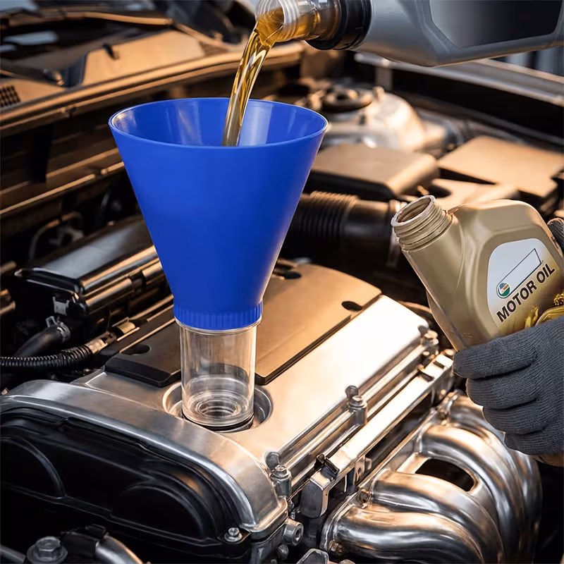 XINmiao Engine Oil Funnel, Anti-Spill Design with Thread, Hands-Free Operation, No Spill Car Oil Filler, Universal Fit for Most Vehicles