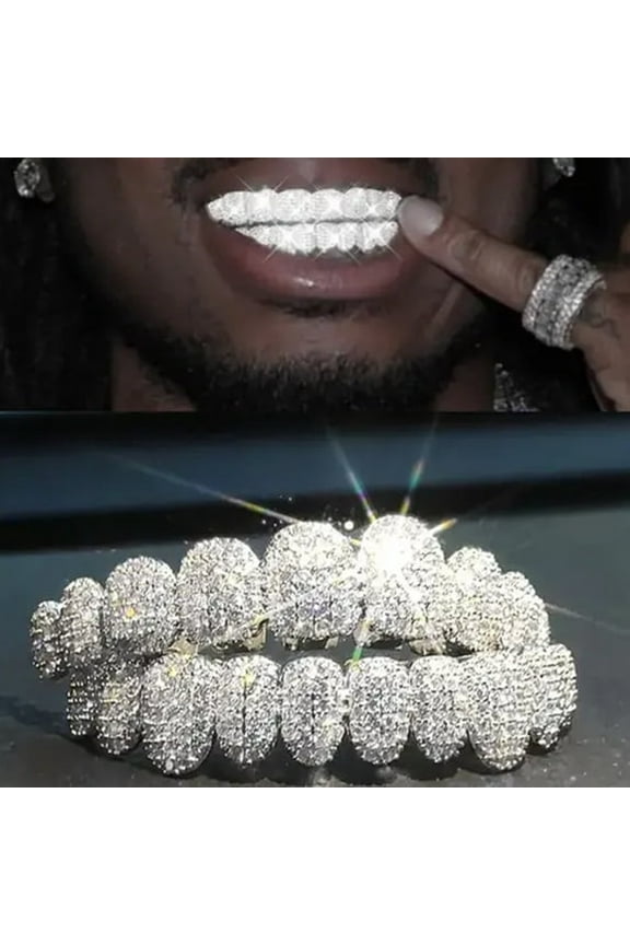 Hip-Hop Grillz Braces Ornaments, Zirconium Tooth Gems, Exaggerated Rap Prop Teeth Accessories, Fake Tooth Jewelry for Music Videos & Parties
