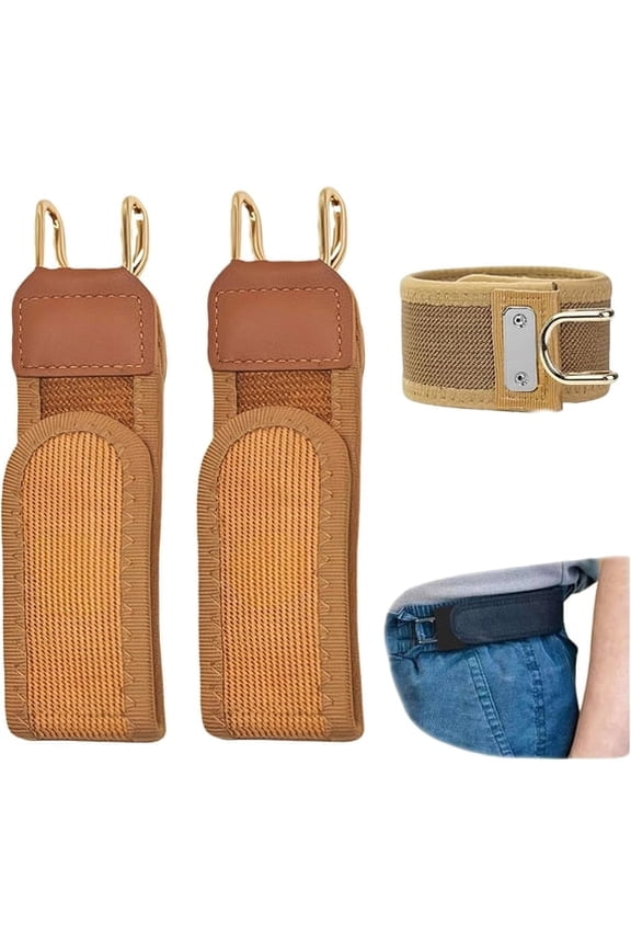 No Buckle Belt for Men, Metal Hook Elastic Belt, Unisex Buckle-Less Invisible Waist Belt for Work & EDC, Adjustable Stretch Fit 2PC Brown