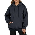 thumbnail image 1 of XIOANU Hoodies For Women Baggy Long Sleeved Hooded Sweatshirt With Pocket Solid Color Fleece-Lined Warm Drawstring Hoodie Commuting, 1 of 4