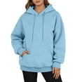 thumbnail image 1 of XIOANU Hoodies For Women Baggy Long Sleeved Hooded Sweatshirt With Pocket Solid Color Fleece-Lined Warm Drawstring Hoodie Commuting, 1 of 4