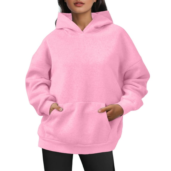 XIOANU Hoodies For Women Oversized Pocket Long Sleeve Hooded Sweatshirt Solid Color Drop Shoulder Baggy Pullover Hoodie