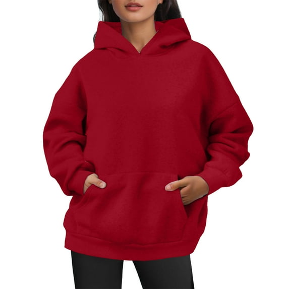 XIOANU Hoodies For Women Oversized Pocket Long Sleeve Hooded Sweatshirt Solid Color Drop Shoulder Baggy Pullover Hoodie