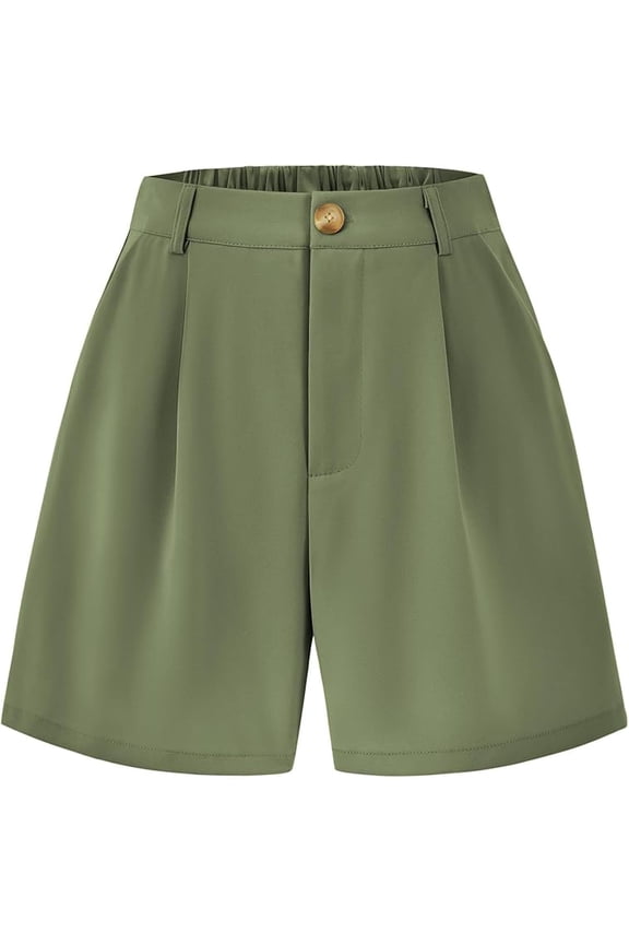 Shorts for Women Dressy Casual Summer Elastic Waist in The Back Pleated Wide Leg Tailored Work Trouser Shorts