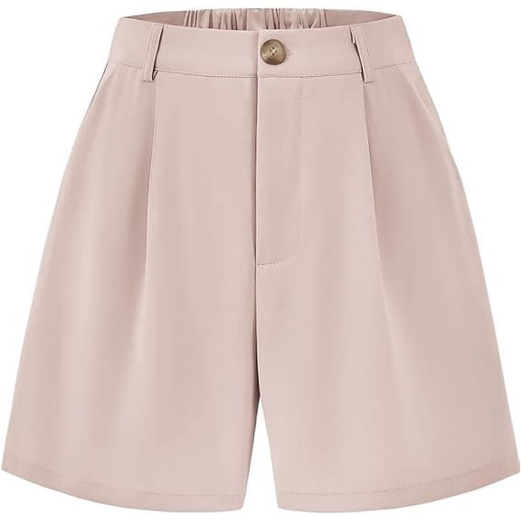 FreshPretty Shorts for Women Dressy Casual Summer Elastic Waist in The Back Pleated Wide Leg Tailored Work Trouser Shorts