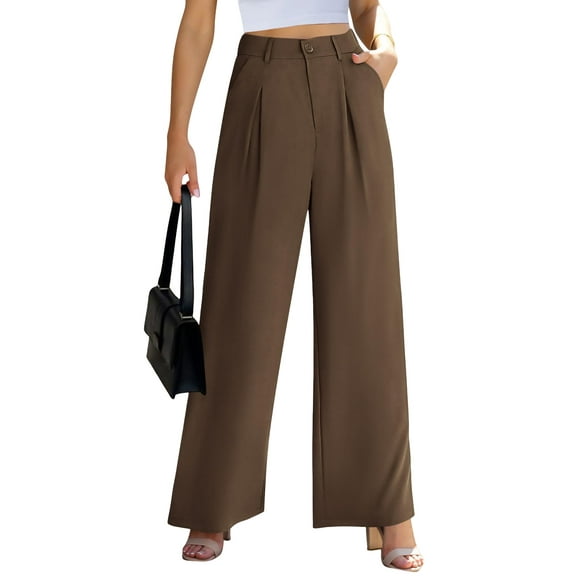 FreshPretty Women High Waist Palazzo Pants Casual Wide Leg Trousers Button Down Loose Work Office Business Suit Pant Pockets