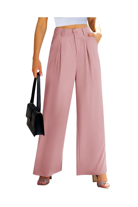 Women High Waist Palazzo Pants Casual Wide Leg Trousers Button Down Loose Work Office Business Suit Pant Pockets