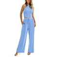 thumbnail image 1 of FreshPretty Women Summer 2 Piece Outfits Ribbed Knit Crew Neck Sleeveless Cropped Top Elastic Waist Wide Leg Pants Lounge Set, 1 of 6