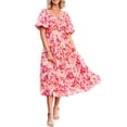 thumbnail image 1 of FreshPretty Women Summer Dresses Casual Flowy Beach Square Neck Puff Short Sleeve Smocked Back Boho Floral Long Maxi Dress, 1 of 6