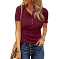 thumbnail image 1 of FreshPretty Women Summer Henley Tunic Top V Neck Short Sleeve Button UP Solid Slim Fit Casual Ribbed Knit Shirt Blouses, 1 of 4