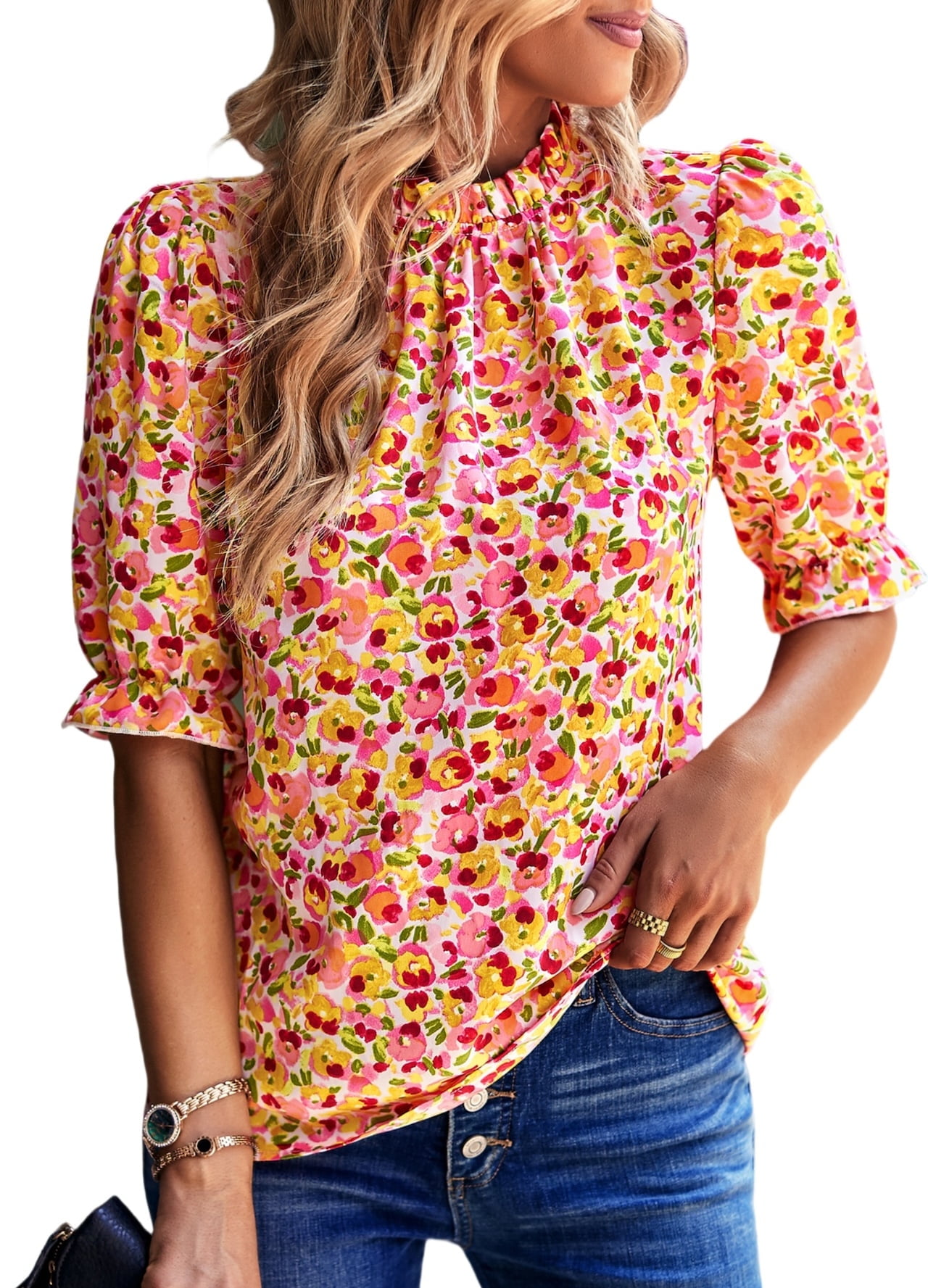FreshPretty Women's Summer Boho Shirt Top Ruffle Short Sleeve Frill ...