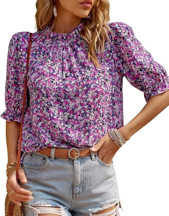 FreshPretty Women's Summer Boho Shirt Top Ruffle Short Sleeve Frill ...
