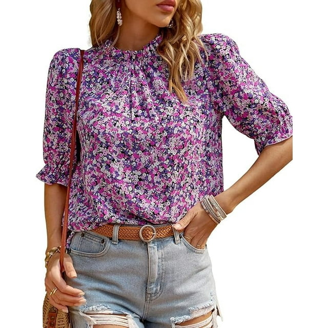 FreshPretty Women's Summer Boho Shirt Top Ruffle Short Sleeve Frill ...