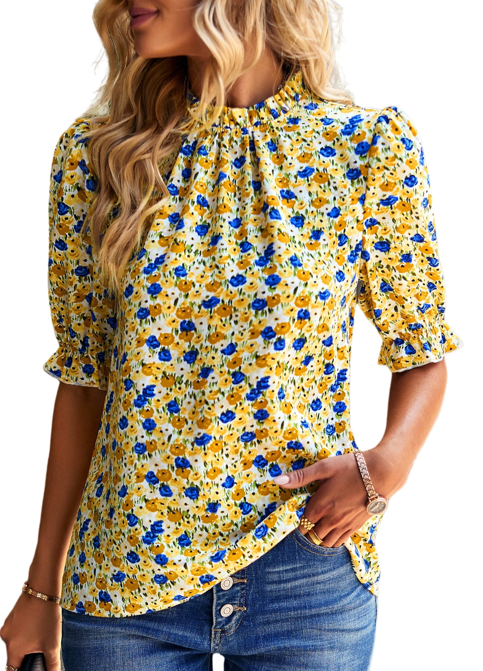 FreshPretty Women's Summer Boho Shirt Top Ruffle Short Sleeve Frill ...