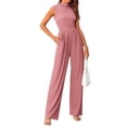 thumbnail image 1 of FreshPretty Womens Jumpsuit Dressy Casual Summer Outfits One Piece Cap Sleeve Mock Neck Wide Leg Pants Rompers with Pockets, 1 of 5