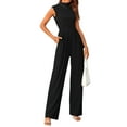 thumbnail image 1 of FreshPretty Womens Jumpsuit Dressy Casual Summer Outfits One Piece Cap Sleeve Mock Neck Wide Leg Pants Rompers with Pockets, 1 of 5