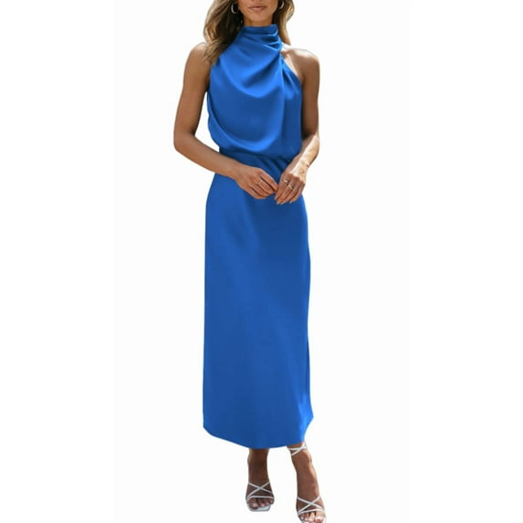 FreshPretty Womens Sleeveless Cocktail Dresses Mock Neck Keyhole Elastic High Waist Evening Party Maxi Wedding Guest Dress